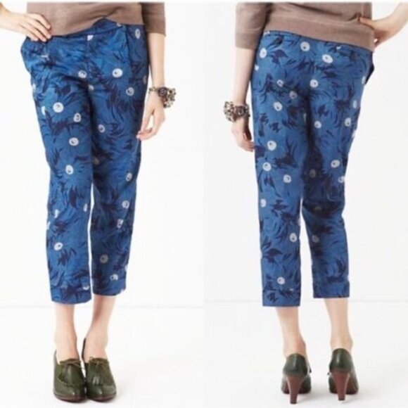 Elevenses Women's Lunar Mum Blue Floral Cropped Pants P1925 - Picture 1 of 9